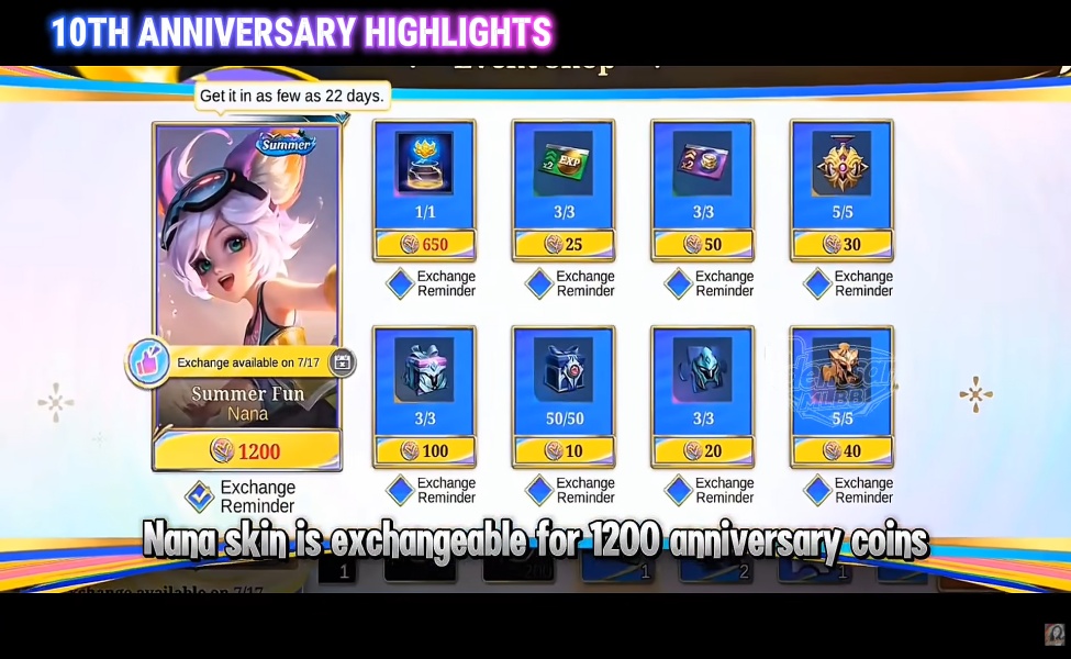 nana epic skins exchangable in 1200 anniversary