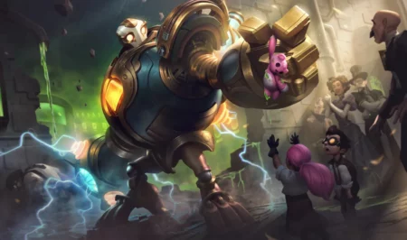 Blitzcrank the Resurrected Golem in Wild Rift surrounded by glowing magic and