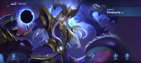 Donghuang support hero character from Honor of Kings August 2024 skins with