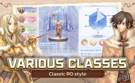 Ragnarok 2-2 job classes including Swordsman, Mage, and Archer with stat