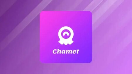 Chamet app logo with icon on purple gradient background
