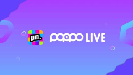 Poppo Live app logo and branding on vibrant purple gradient background