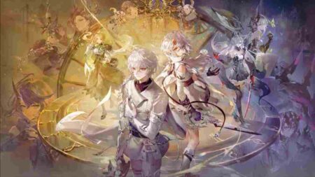 Anime characters in celestial attire for Duet Night Abyss game artwork