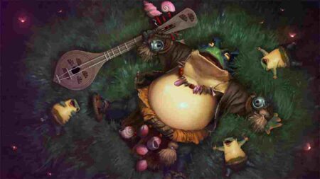 Largo Dota 2 hero bard character with lute surrounded by creatures