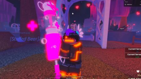 Player holding glowing neon Cerebra Rod in Roblox Fisch game