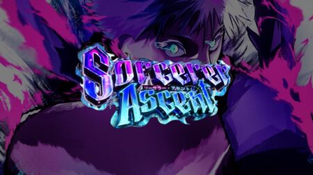 Sorcerer Ascent game logo with neon purple and blue styling on anime character