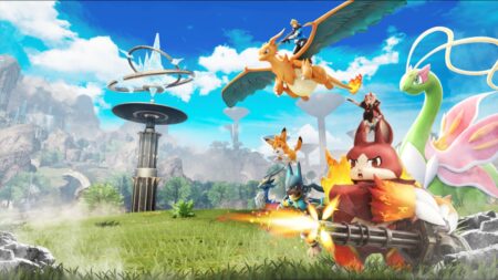 Pickmon open-world survival game featuring creatures in fantasy landscape with