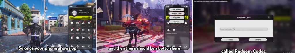 Game interface showing NTE redeem code dialog box