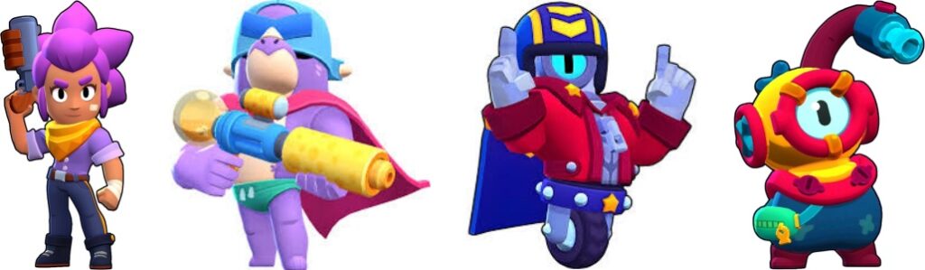 Four colorful Brawl Stars characters representing different tier rankings