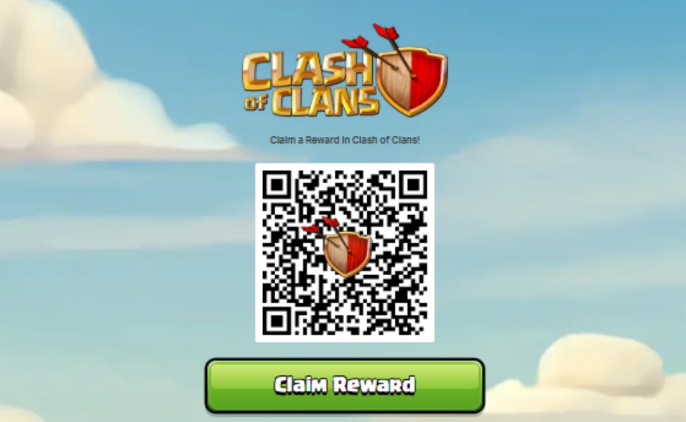 Clash of Clans reward code QR with claim reward button
