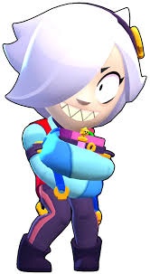 Colette character from Brawl Stars with blue outfit and cheerful expression
