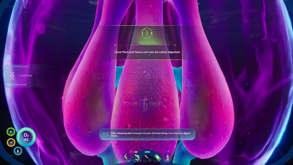 Subnautica creature interior showing digestion chamber with glowing pink tissue