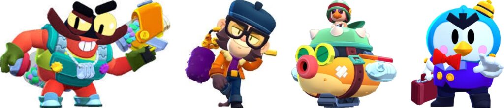 Four Brawl Stars characters displayed for tier list ranking comparison