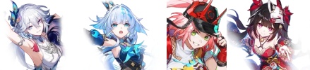 Four Honkai Star Rail characters from different banners displayed in portrait