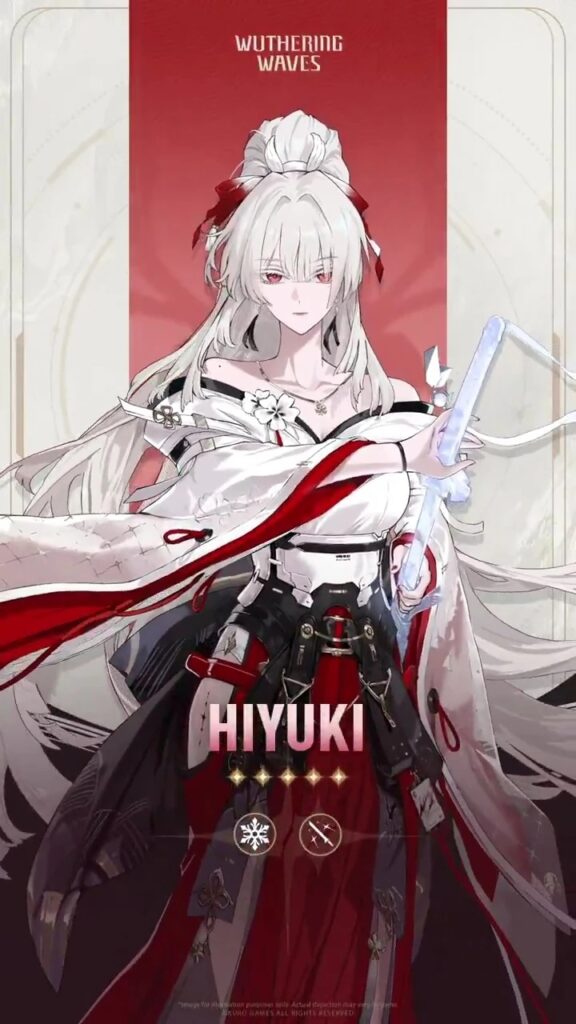 Hiyuki character from Wuthering Waves with white hair and red outfit
