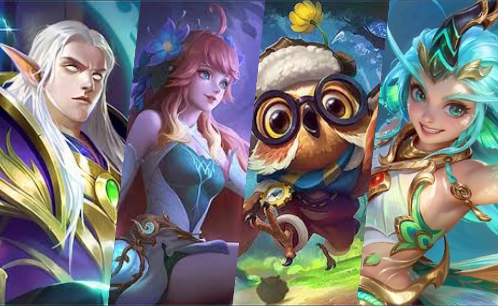 Four MLBB support heroes displayed in colorful character artwork