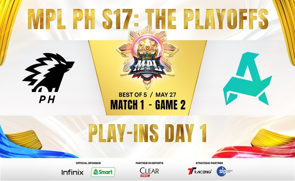 MPL PH S17 playoffs bracket showing Match 1 Game 2 best of 5 play-ins day 1