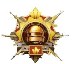 Gold star-shaped PUBG Mobile Conqueror rank badge with ornate design