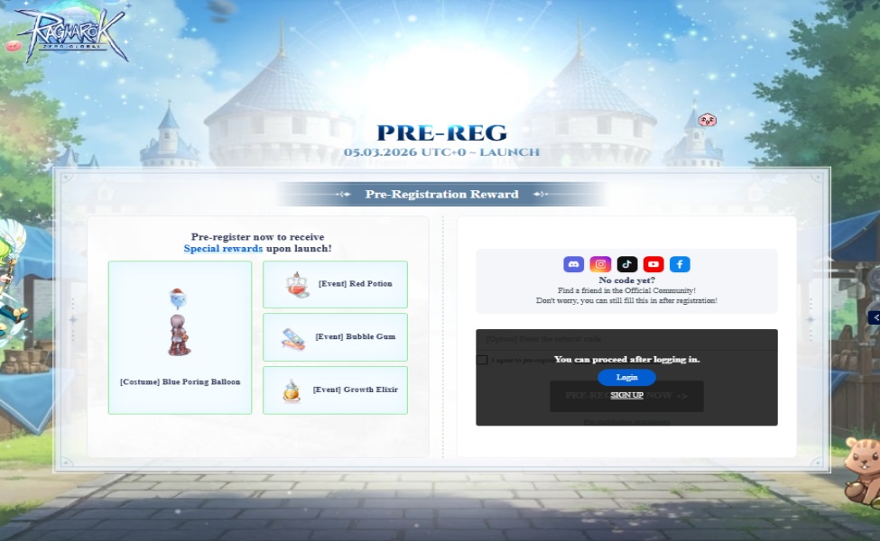 Ragnarok Zero global pre-registration rewards interface with launch details