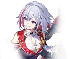 Topaz character portrait from Honkai Star Rail with white and red hair