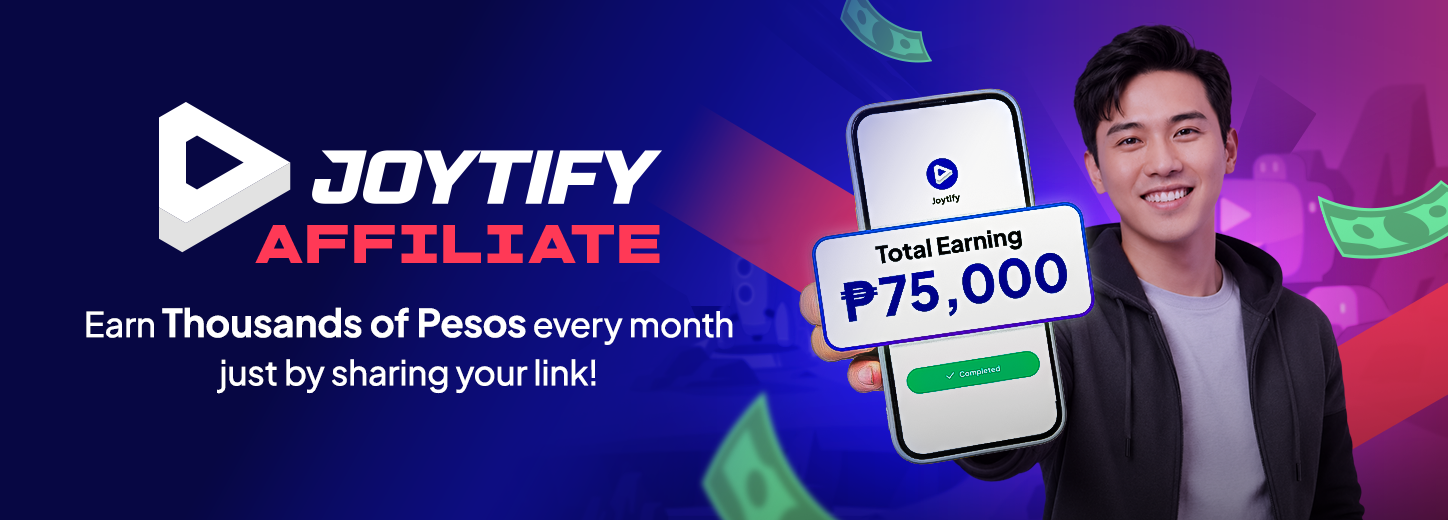 Joytify affiliate program promotional image showing earning potential of 75000