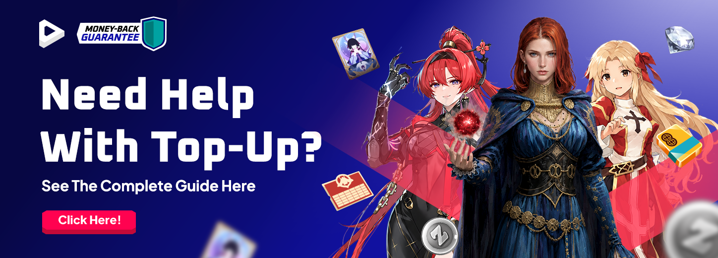 RF Online Next top-up guide banner with anime characters and game items
