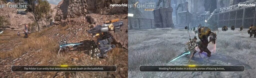 Arbiter gameplay showing combat with Force blades in RF Online Next