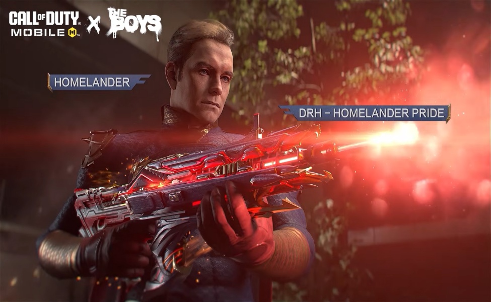 Homelander character skin firing red energy weapon in Call of Duty Mobile The