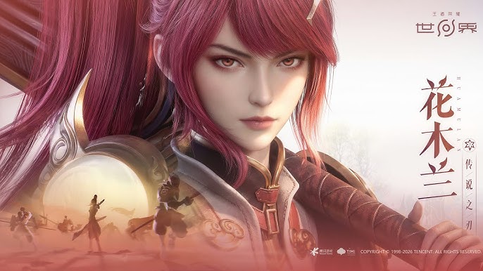 Mulan character portrait from Honor of Kings: World with pink hair and desert