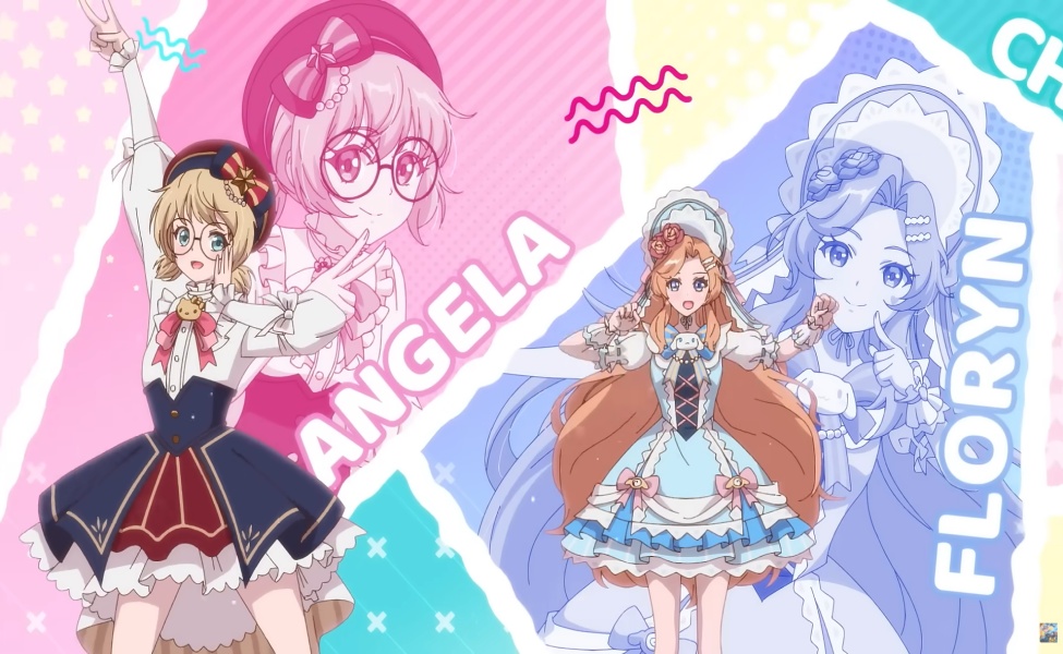 Anime characters Angela and Floryn in pink and blue themed outfits for MLBB