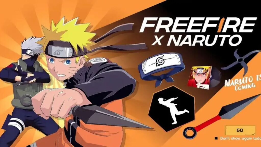 Free Fire x Naruto Chapter 3 crossover promotional artwork featuring Naruto
