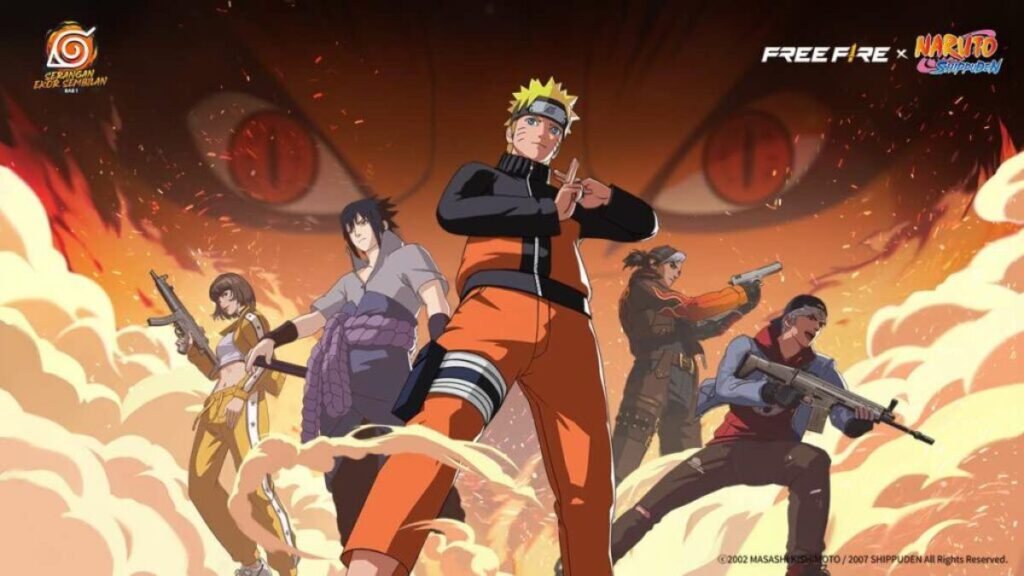 Naruto and team characters in Free Fire x Naruto crossover event