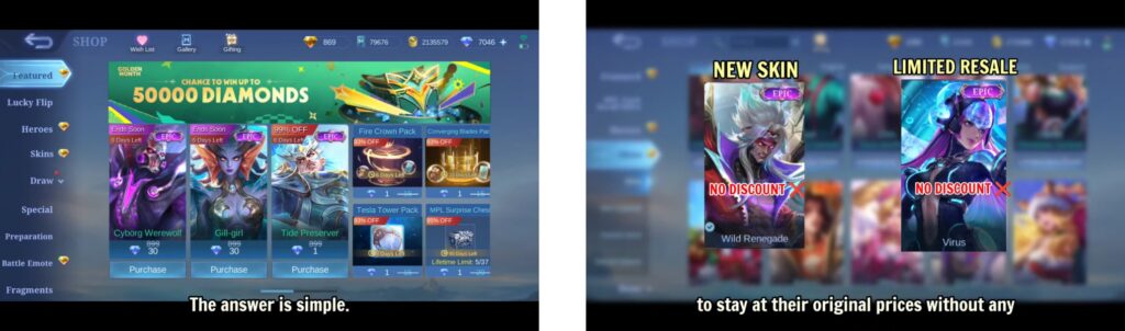 Featured MLBB skins from Yellow Diamond mega sale promotion