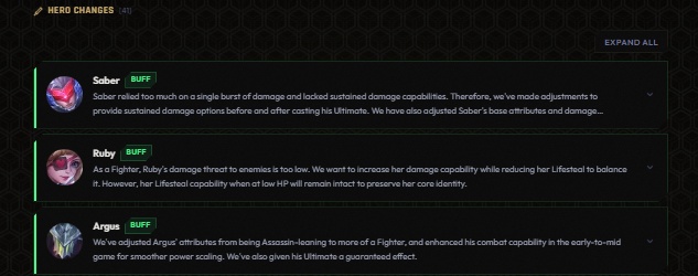 Hero balance changes for Saber, Ruby, and Argus in Mobile Legends S41 patch