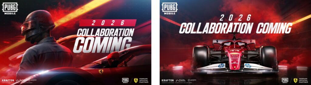 PUBG Mobile x Ferrari 2026 collaboration announcement with F1 race car
