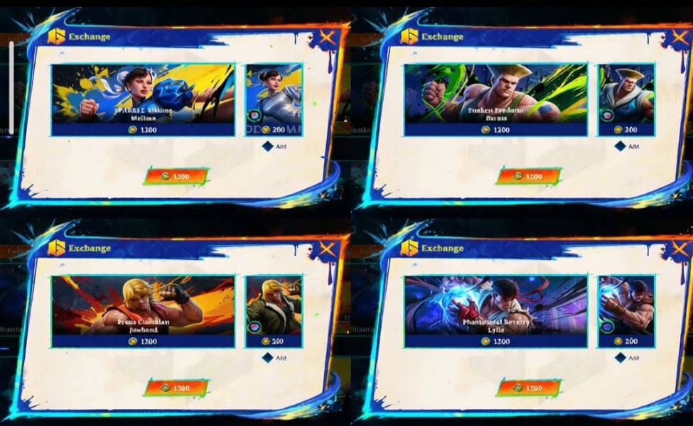 MLBB x Street Fighter Phase 1 Crest Exchange shop showing character outfit