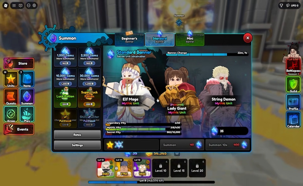 Anime Expeditions summon banner showing Elf Mage, Lady Giant