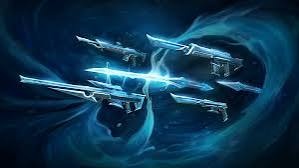 Abstract blue digital weapons with glowing energy effects and swirling
