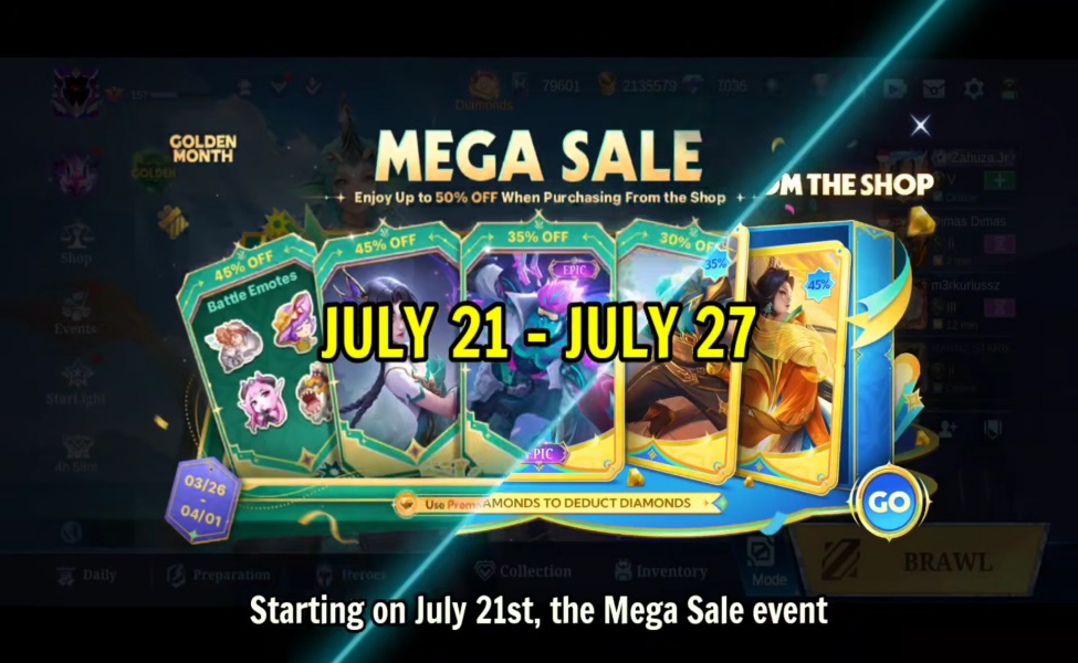 Mega Sale event promotional banner for Yellow Diamond ML July with discount