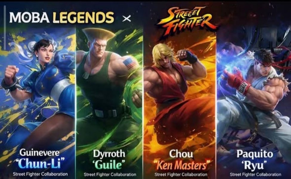 MOBA Legends Street Fighter collaboration skins for Guinevere, Dyrroth, Chou