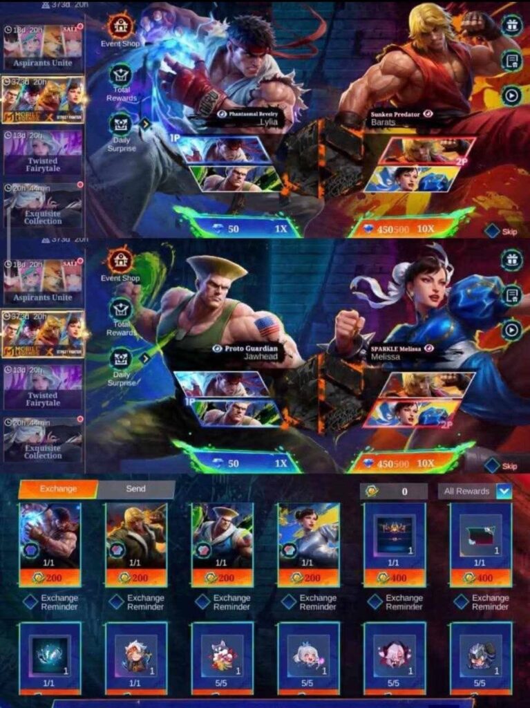 MLBB Street Fighter Phase 1 draw strategy with character cards and diamond costs