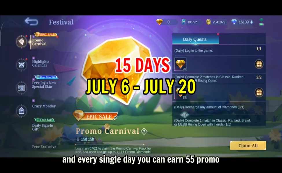 promo carnival mlbb release date yellow diamond