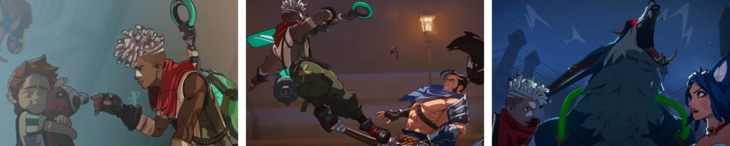 2XKO cinematic trailer scenes featuring animated characters in action poses