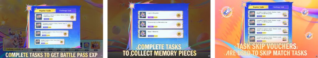 Mobile Legends Battle Pass tasks and rewards interface showing completion
