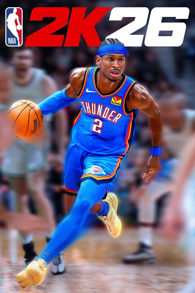 NBA 2K26 cover featuring Thunder player number 2 dribbling basketball