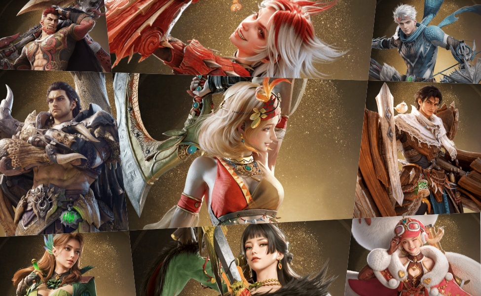 Adventurers in Monster Hunter Outlanders character artwork collage