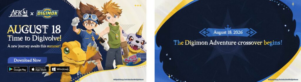AFK Journey and Digimon crossover event announcement for August 18, 2026 launch