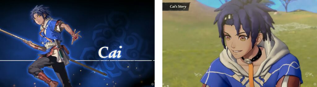 Cai character from Fire Emblem: Fortune's Weave with blue outfit and staff