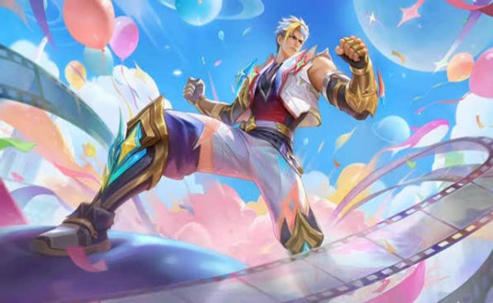 Chou Starforger Glory special skin character in celebration pose with colorful
