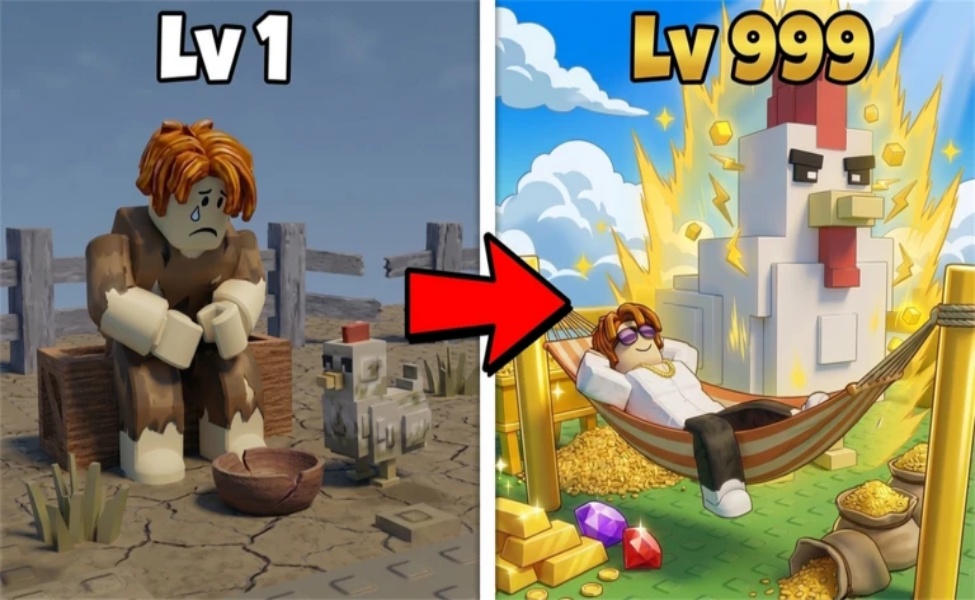 Level progression comparison in Grow a Chicken Fighter game rewards
